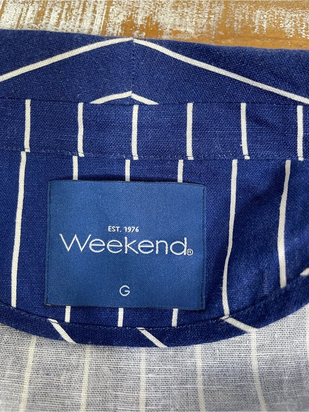 Weekend Women’s Navy Blue White Striped Blazer Jacket Size L